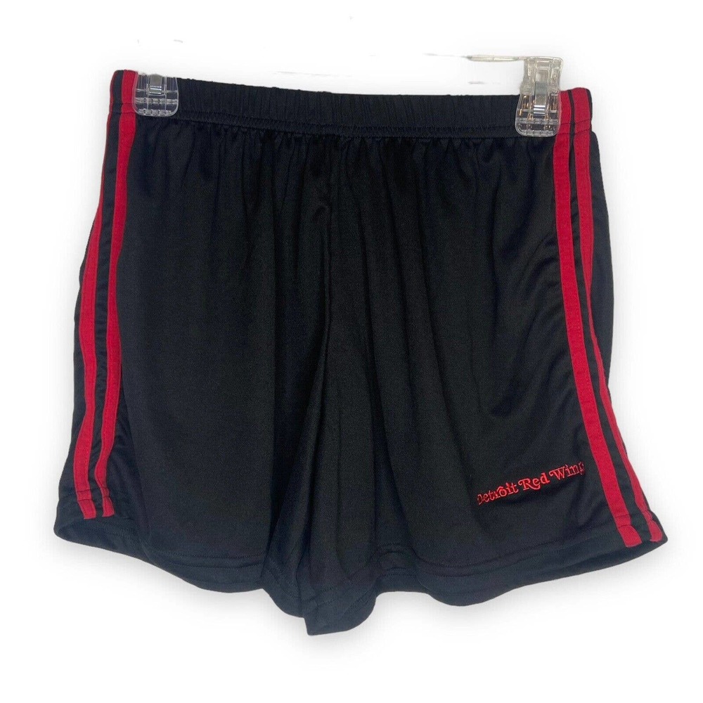 Women's Red Wings Size Large Black Pull On Shorts Hockey Red Stripes Comfort EUC